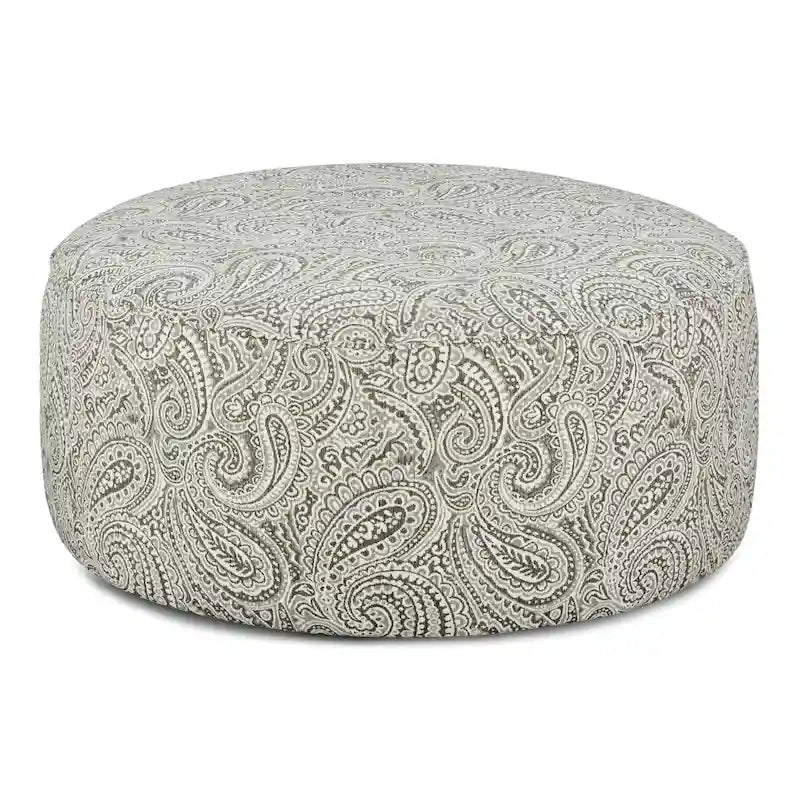 Poggiapiedi/ottomana in ciniglia con stampa Paisley, color avorio di transizione