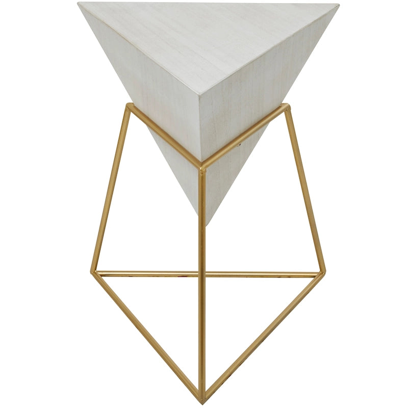 Tavolino d'appoggio in legno a piramide rovesciata geometrica con base in metallo - Nero o Bianco