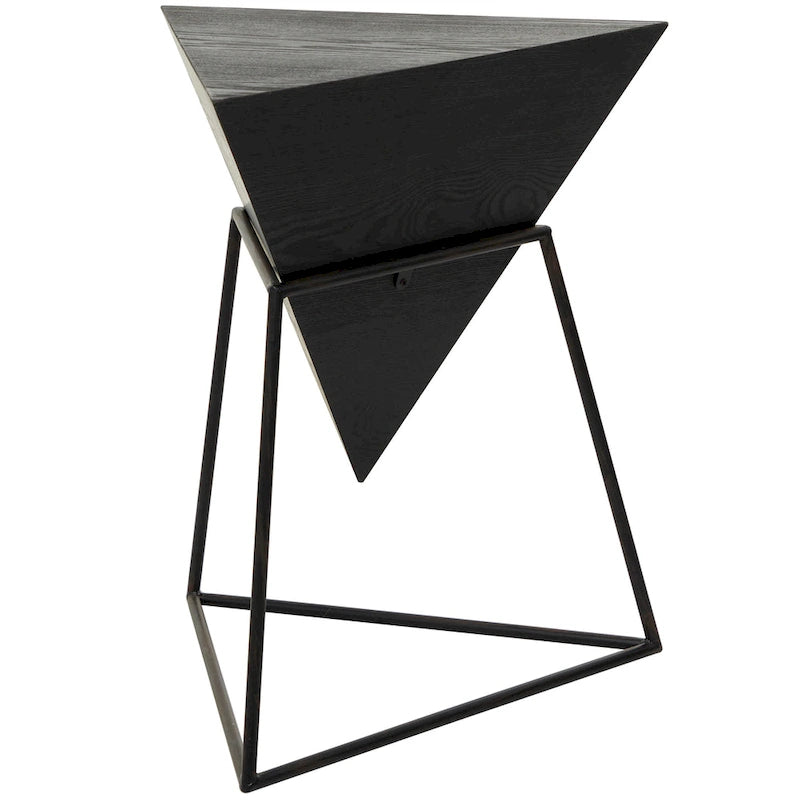 Tavolino d'appoggio in legno a piramide rovesciata geometrica con base in metallo - Nero o Bianco