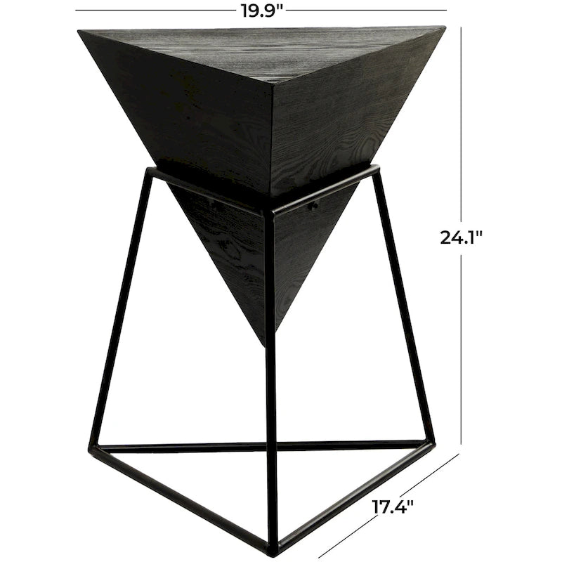 Tavolino d'appoggio in legno a piramide rovesciata geometrica con base in metallo - Nero o Bianco