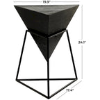 Tavolino d'appoggio in legno a piramide rovesciata geometrica con base in metallo - Nero o Bianco