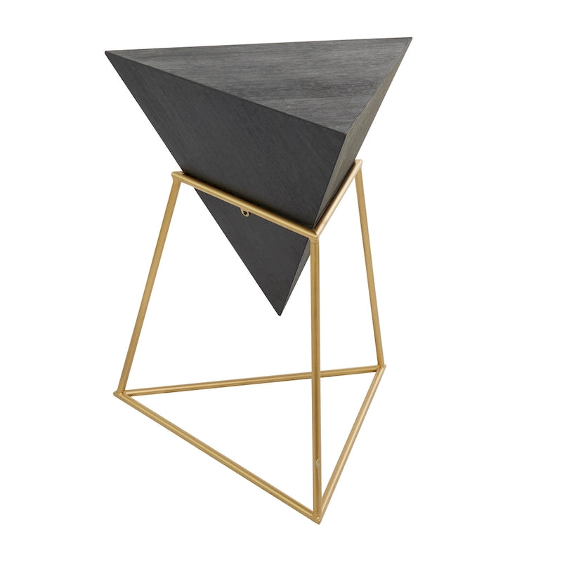 Tavolino d'appoggio in legno a piramide rovesciata geometrica con base in metallo - Nero o Bianco