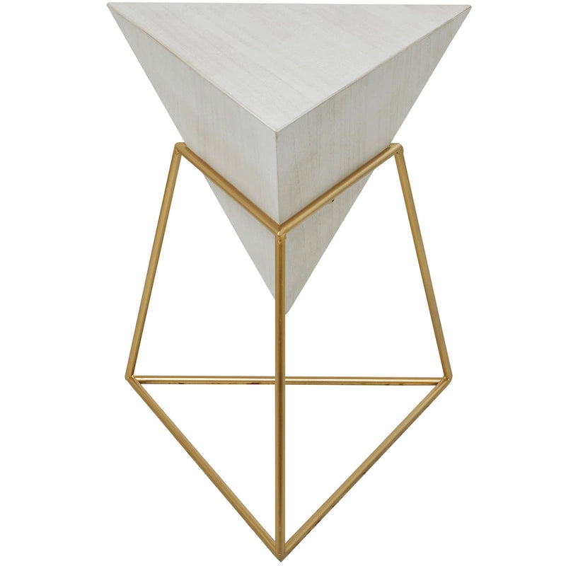 Tavolino d'appoggio in legno a piramide rovesciata geometrica con base in metallo - Nero o Bianco