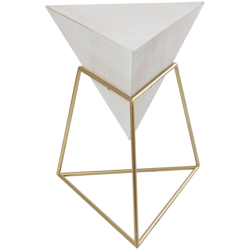 Tavolino d'appoggio in legno a piramide rovesciata geometrica con base in metallo - Nero o Bianco
