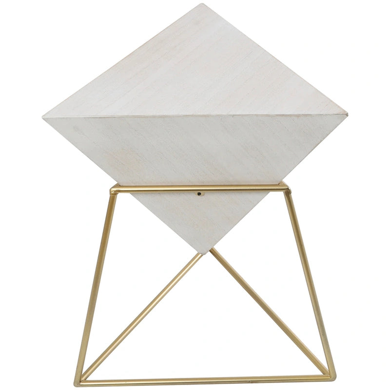 Tavolino d'appoggio in legno a piramide rovesciata geometrica con base in metallo - Nero o Bianco