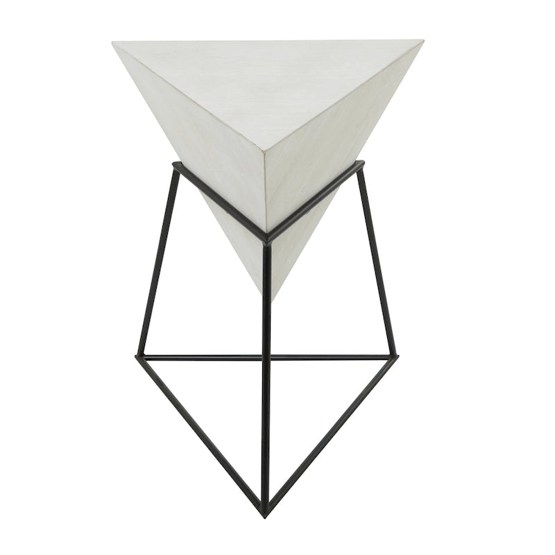 Tavolino d'appoggio in legno a piramide rovesciata geometrica con base in metallo - Nero o Bianco