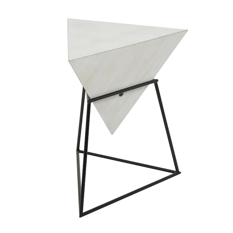 Tavolino d'appoggio in legno a piramide rovesciata geometrica con base in metallo - Nero o Bianco