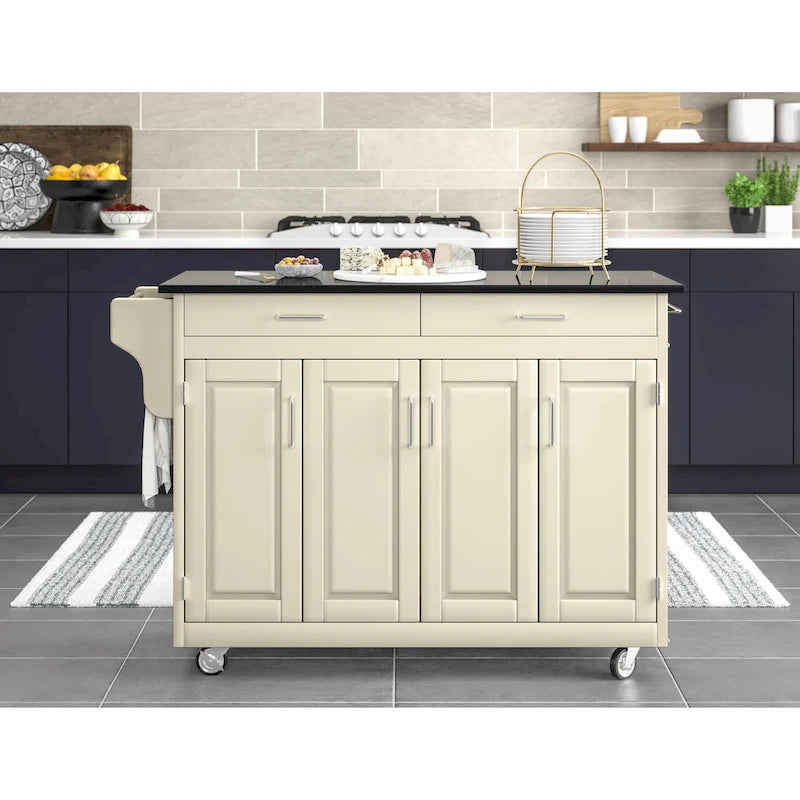 Carrello da cucina bianco con piano in granito nero
