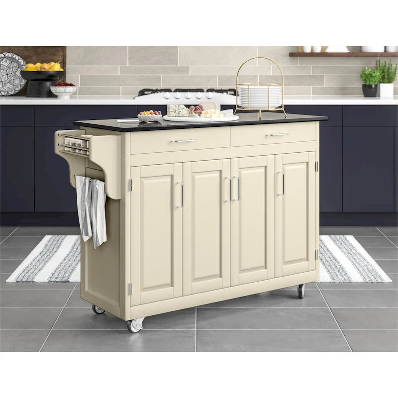 Carrello da cucina bianco con piano in granito nero