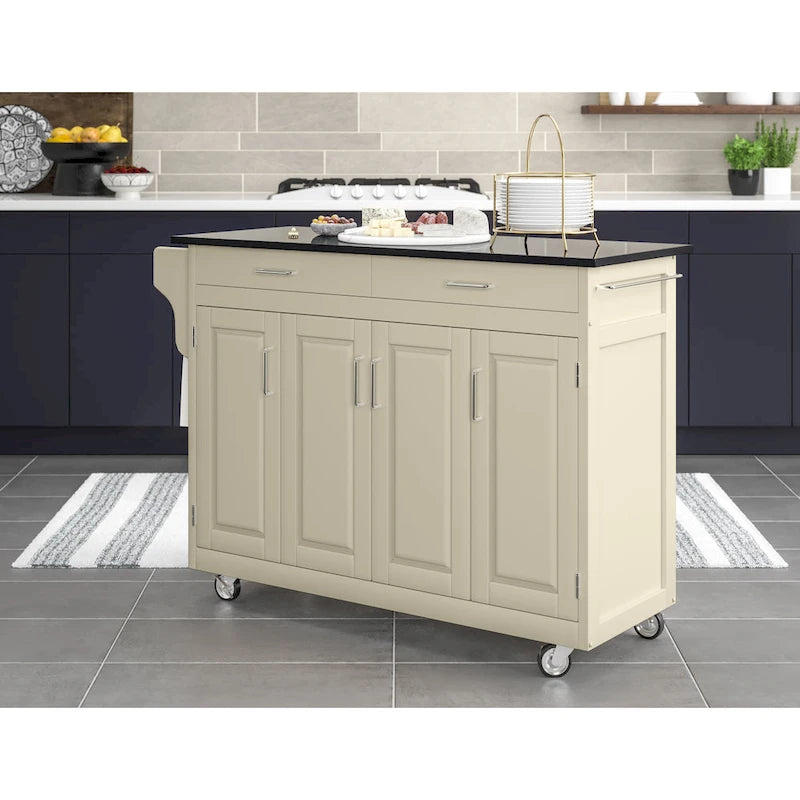 Carrello da cucina bianco con piano in granito nero