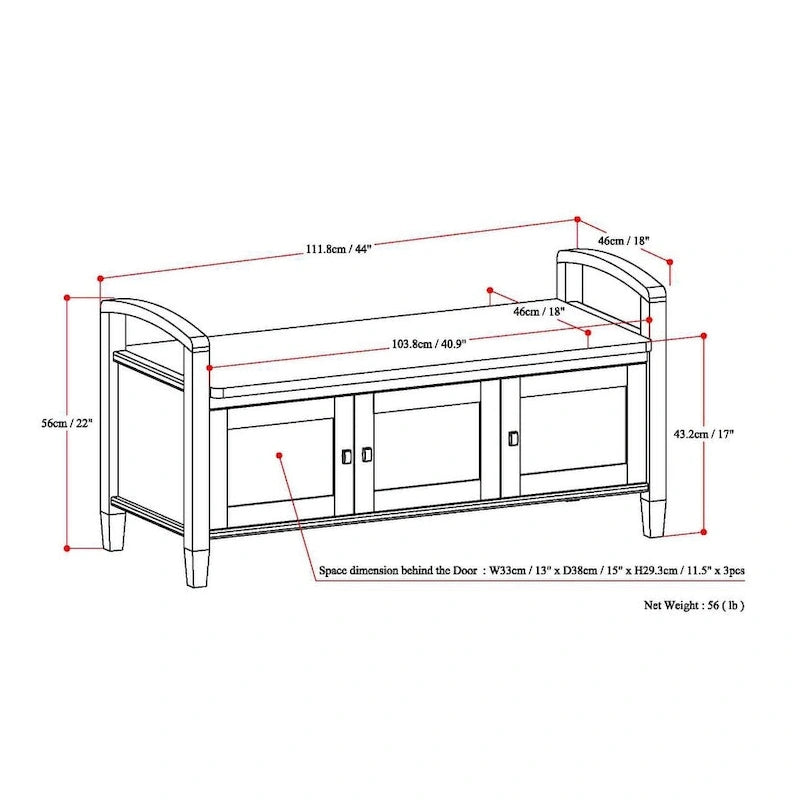 Panca contenitore per ingresso in legno massello, larga 112 cm - Larga 112 cm