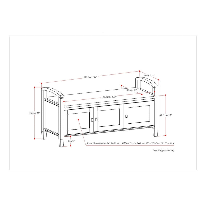 Panca contenitore per ingresso in legno massello, larga 112 cm - Larga 112 cm