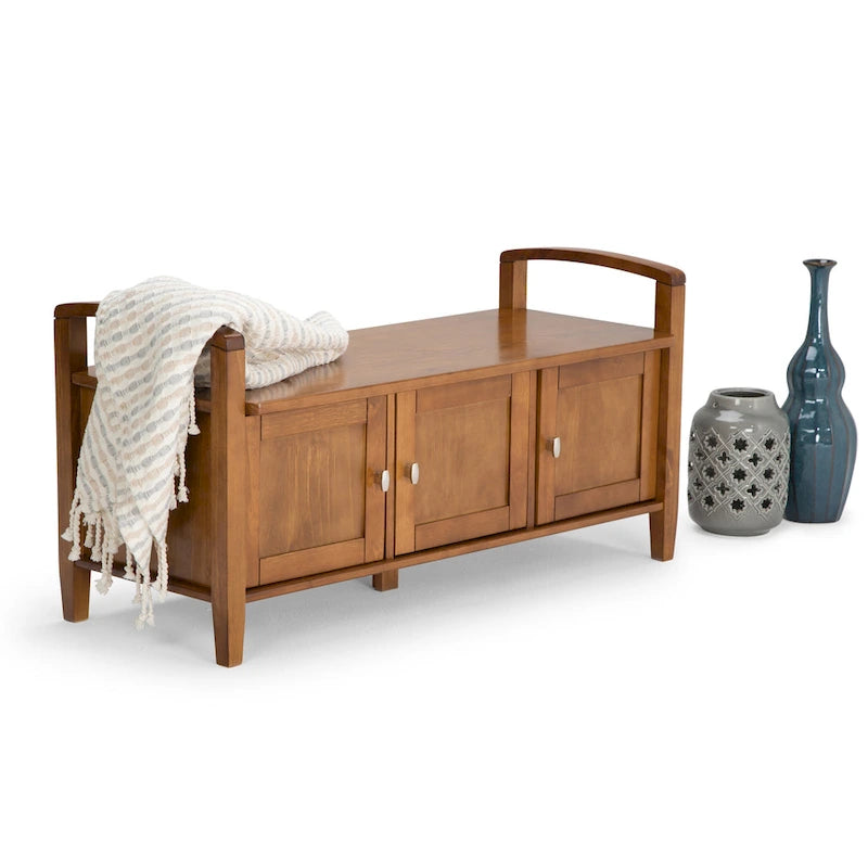 Panca contenitore per ingresso in legno massello, larga 112 cm - Larga 112 cm