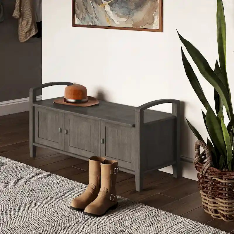 Panca contenitore per ingresso in legno massello, larga 112 cm - Larga 112 cm