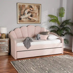 Letto da giorno moderno imbottito in velluto con letto estraibile rosa chiaro