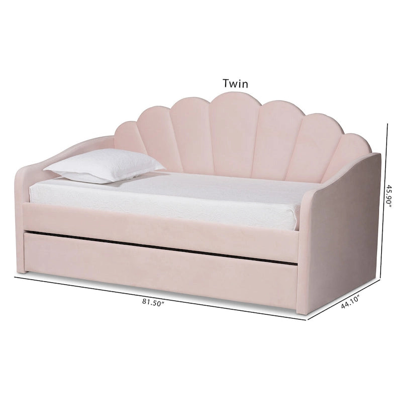 Letto da giorno moderno imbottito in velluto con letto estraibile rosa chiaro