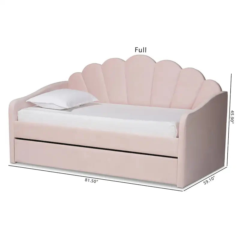 Letto da giorno moderno imbottito in velluto con letto estraibile rosa chiaro