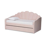 Letto da giorno moderno imbottito in velluto con letto estraibile rosa chiaro