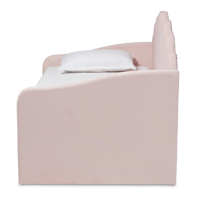 Letto da giorno moderno imbottito in velluto con letto estraibile rosa chiaro