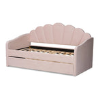 Letto da giorno moderno imbottito in velluto con letto estraibile rosa chiaro