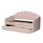 Letto da giorno moderno imbottito in velluto con letto estraibile rosa chiaro