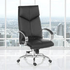 Sedia Direzionale Deluxe in Pelle Nera con Schienale Alto