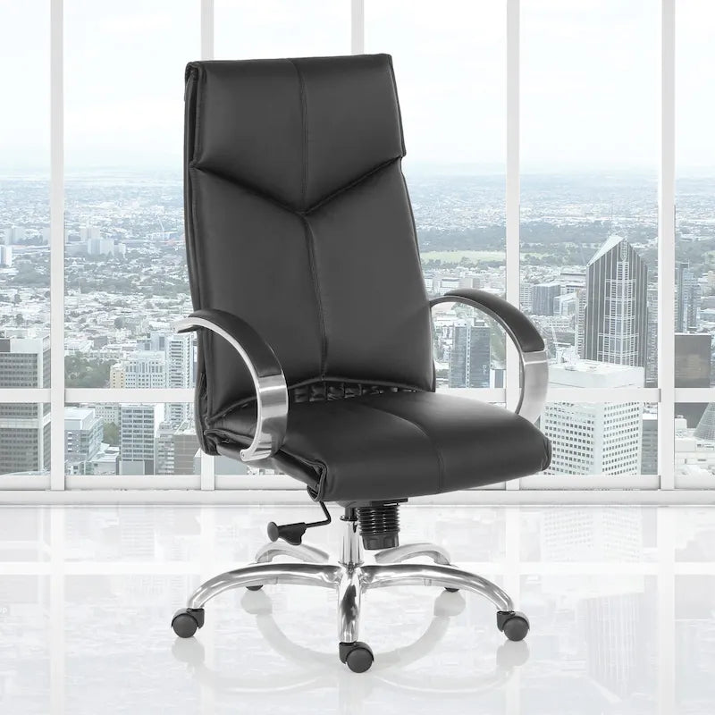 Sedia Direzionale Deluxe in Pelle Nera con Schienale Alto