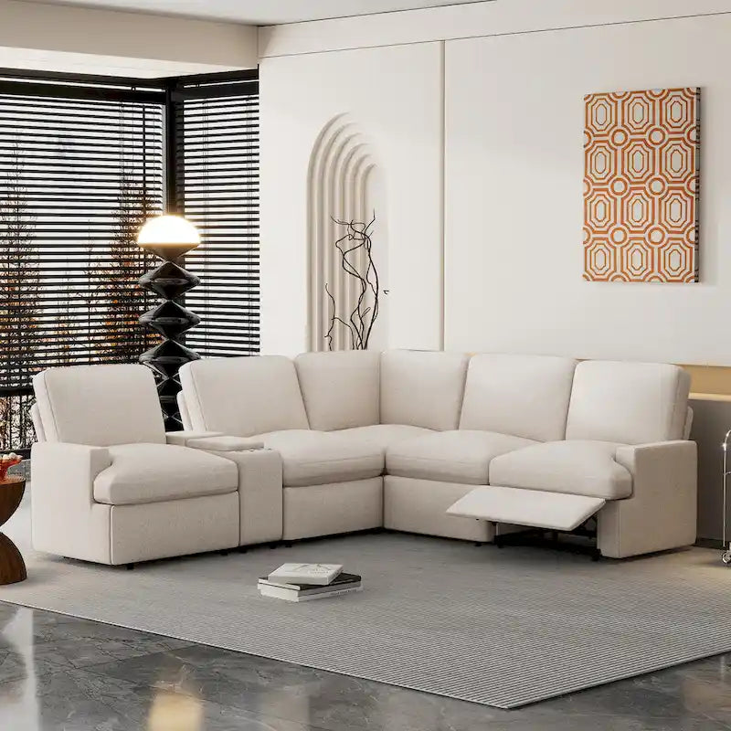 104 Power Recliner Corner Sofa Home Theater Reclining Sofa Sectional Couches with Storage Box, Cup Holders, USB Ports and Powe