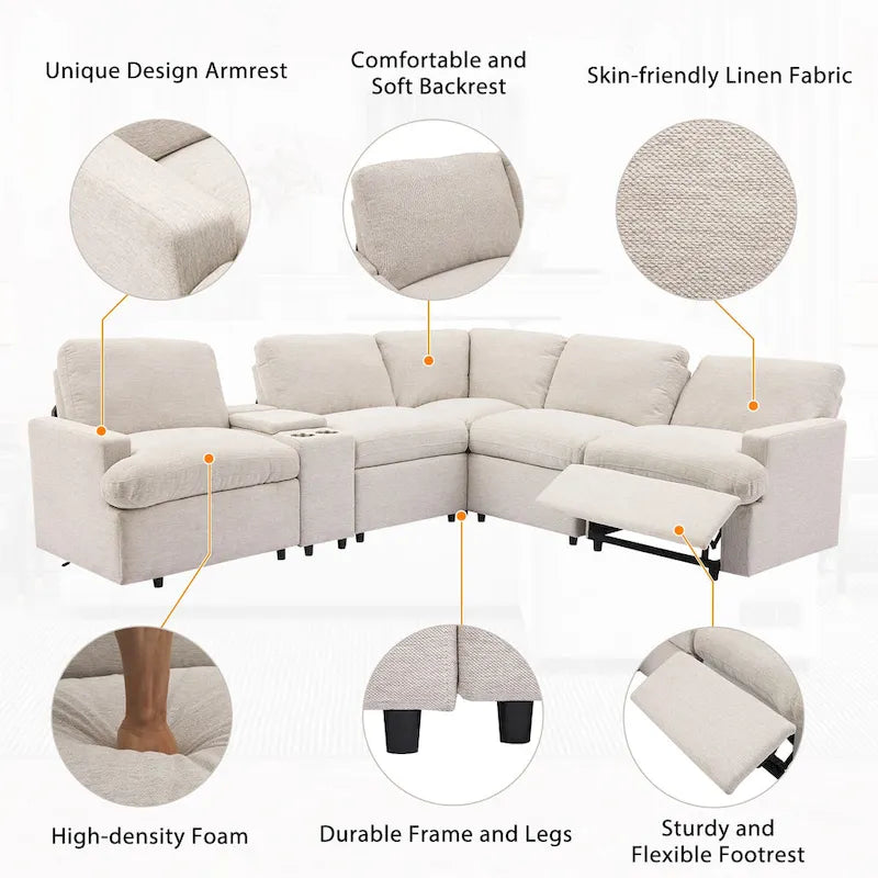 Divano ad angolo reclinabile elettrico 104 per Home Theater, divano sezionale con contenitore, portabicchieri, porte USB e prese di corrente