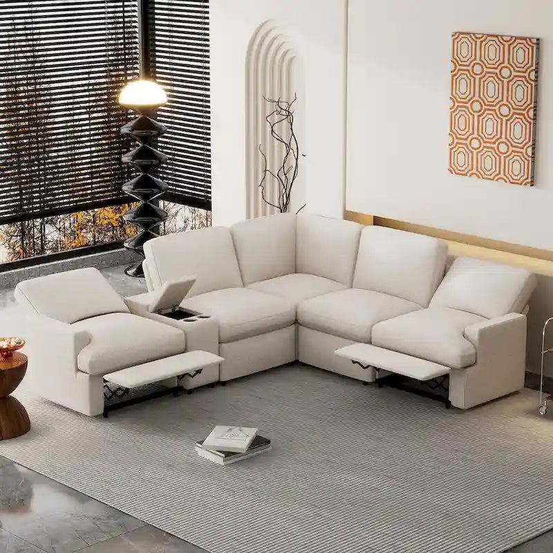 Divano ad angolo reclinabile elettrico 104 per Home Theater, divano sezionale con contenitore, portabicchieri, porte USB e prese di corrente