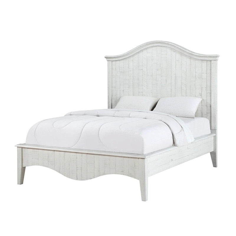 Letto king size California in legno massello con finitura decapata bianca