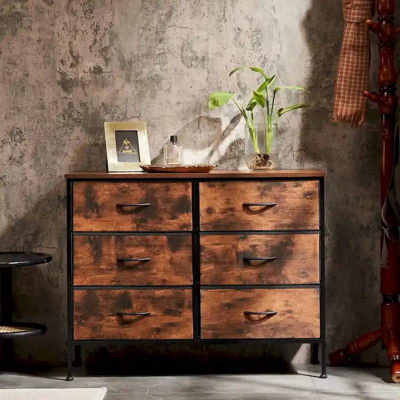 Cassettiera a 6 cassetti con struttura in metallo e piano in legno