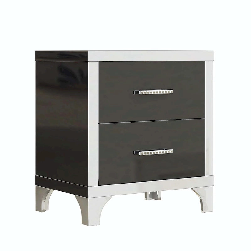 Comodino elegante a specchio lucido con maniglia in metallo