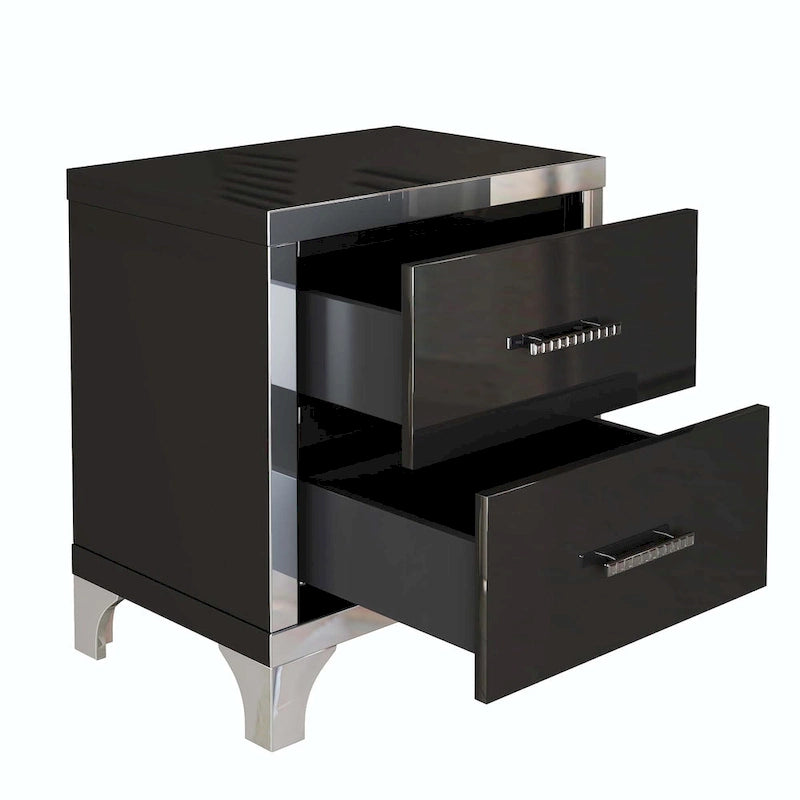 Comodino elegante a specchio lucido con maniglia in metallo