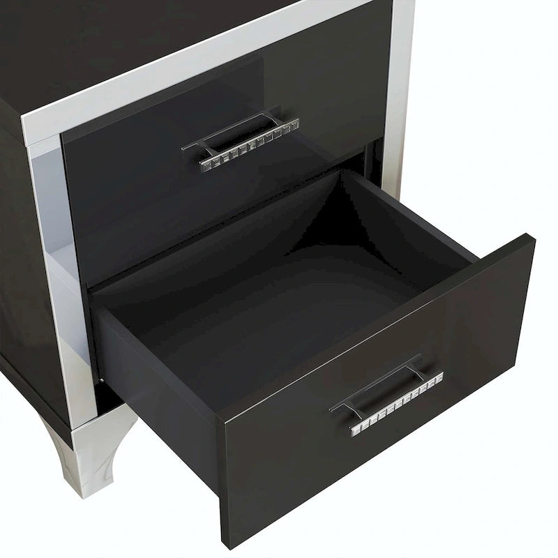 Comodino elegante a specchio lucido con maniglia in metallo