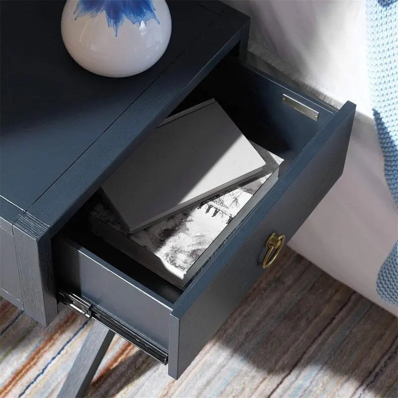 Comodino 1 cassetto blu marino e oro