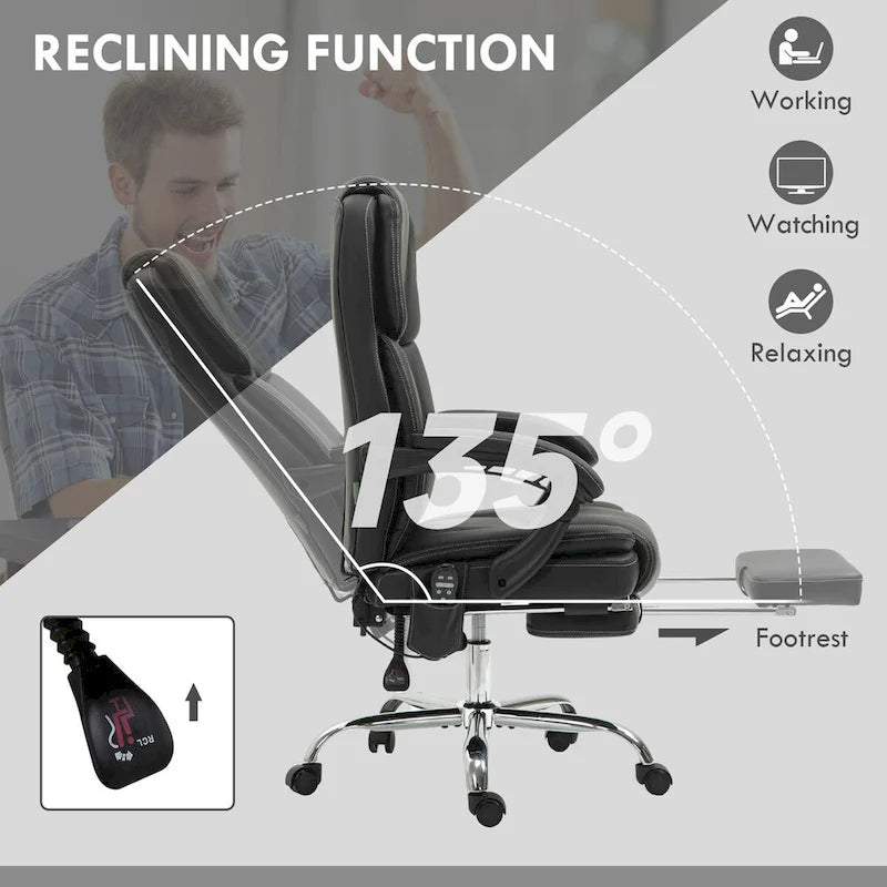 Sedia da Ufficio Massaggiante con 6 Punti di Vibrazione, Sedia da Computer Reclinabile Riscaldata, Sedia Girevole con Altezza Regolabile e Poggiapiedi