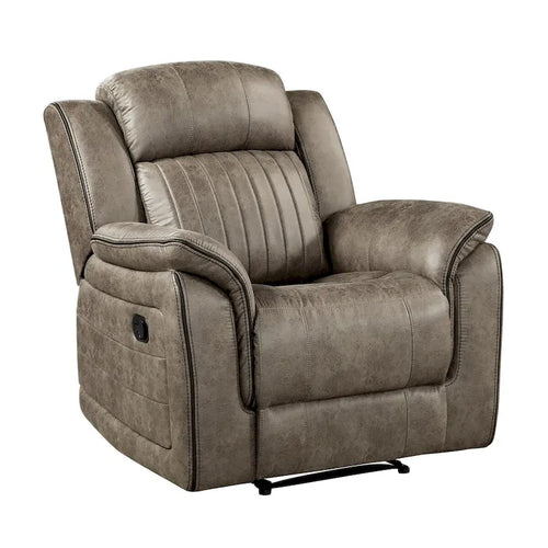 Bento 38 Inch Manual Recliner Chair, Tab Pull, Sandy Brown Microfiber
