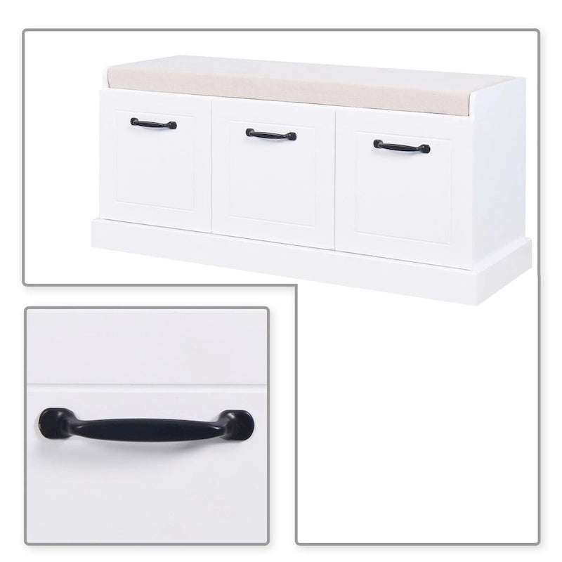 Panca contenitore in legno minimalista con cuscino, Bianco