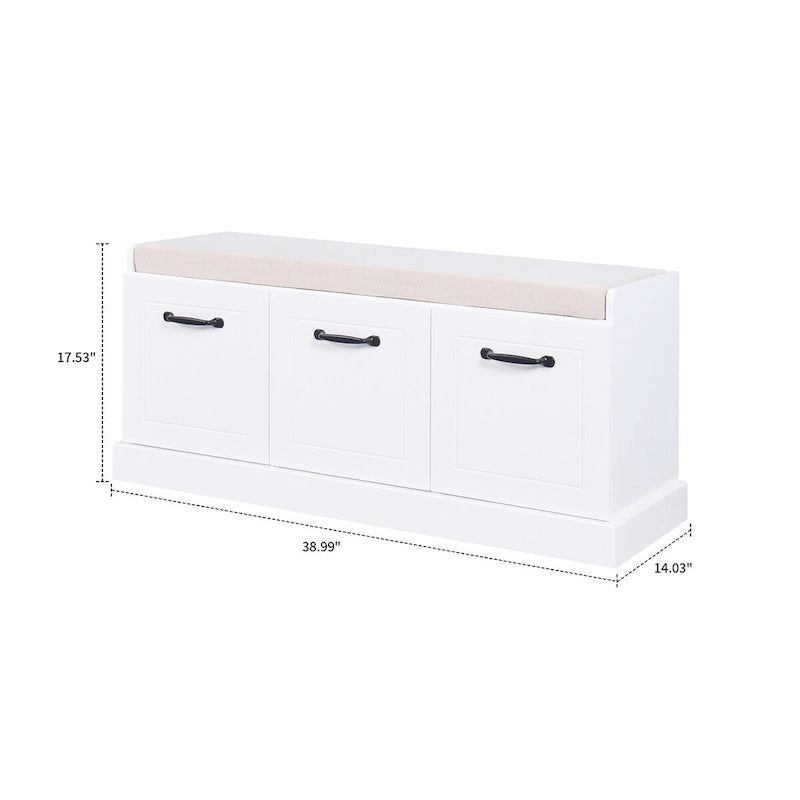 Panca contenitore in legno minimalista con cuscino, Bianco
