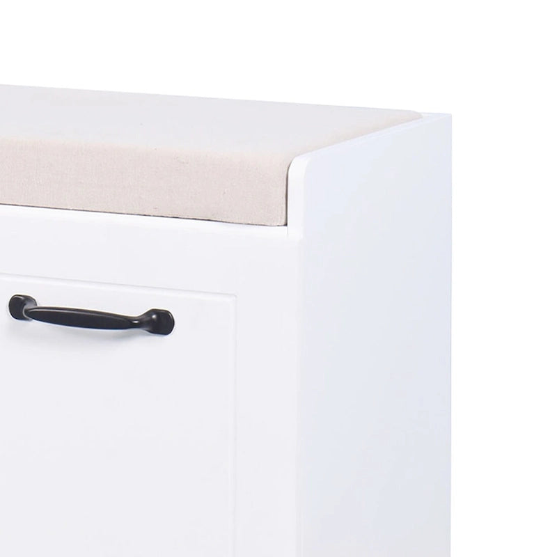 Panca contenitore in legno minimalista con cuscino, Bianco