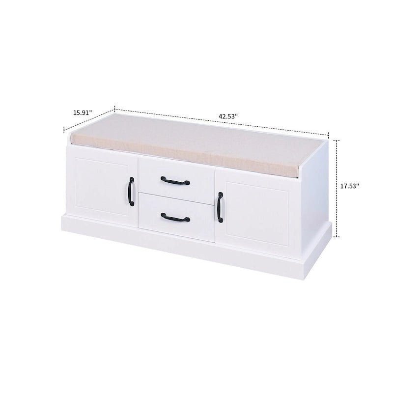 Panca contenitore in legno minimalista con cuscino, Bianco