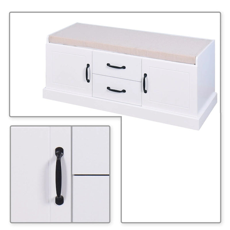 Panca contenitore in legno minimalista con cuscino, Bianco