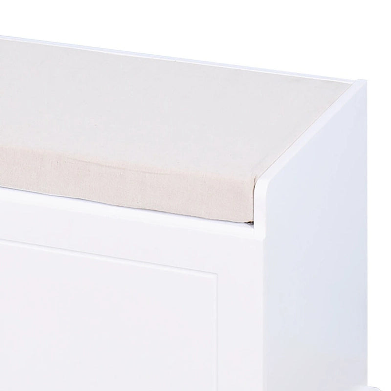Panca contenitore in legno minimalista con cuscino, Bianco