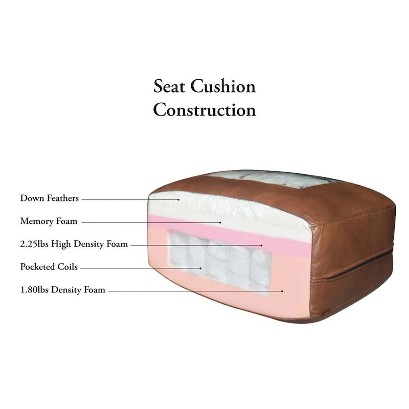 Divanetto in vera pelle fiore con molle e imbottitura in piuma e memory foam
