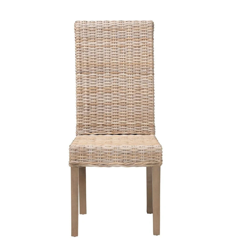 Sedia da pranzo Bohemian in rattan Kubu e legno di mango grigio
