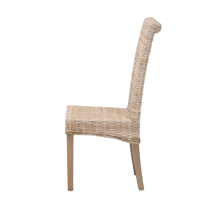 Sedia da pranzo Bohemian in rattan Kubu e legno di mango grigio
