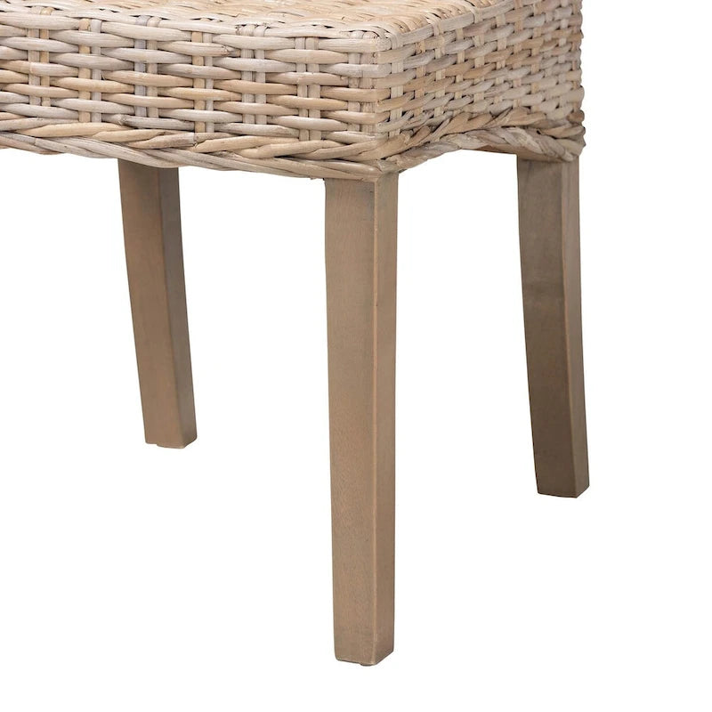 Sedia da pranzo Bohemian in rattan Kubu e legno di mango grigio