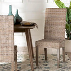 Sedia da pranzo Bohemian in rattan Kubu e legno di mango grigio