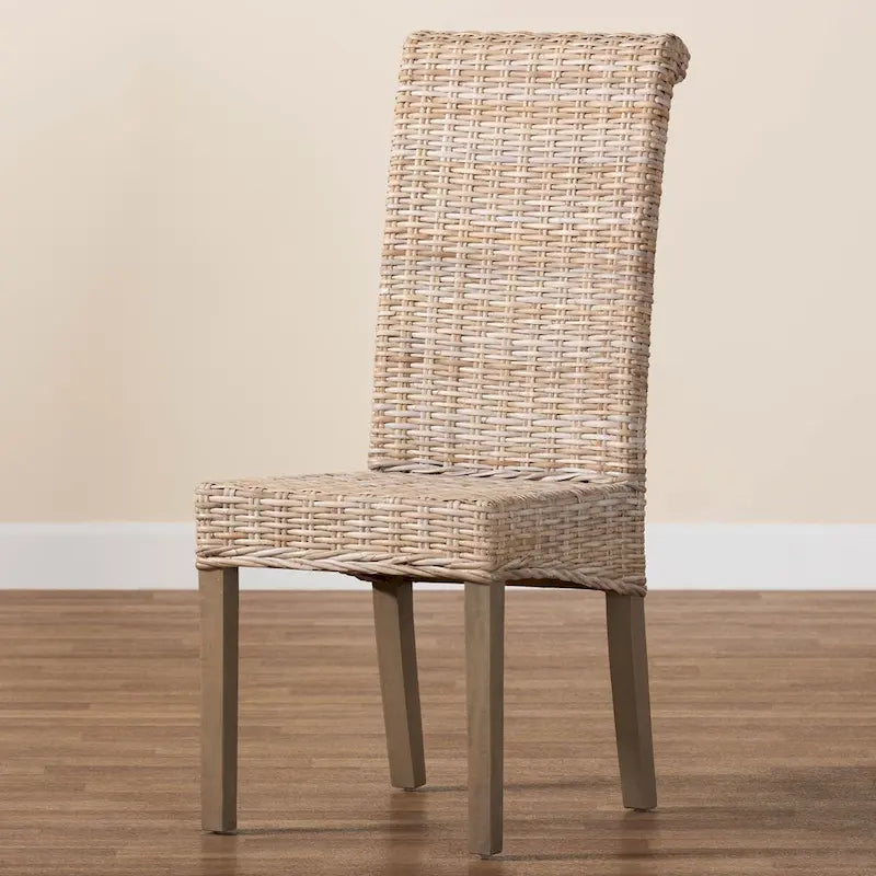 Sedia da pranzo Bohemian in rattan Kubu e legno di mango grigio
